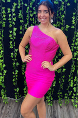 Dressystars Fuchsia Homecoming Dress Sequin Open Back Tight Short Prom Dress