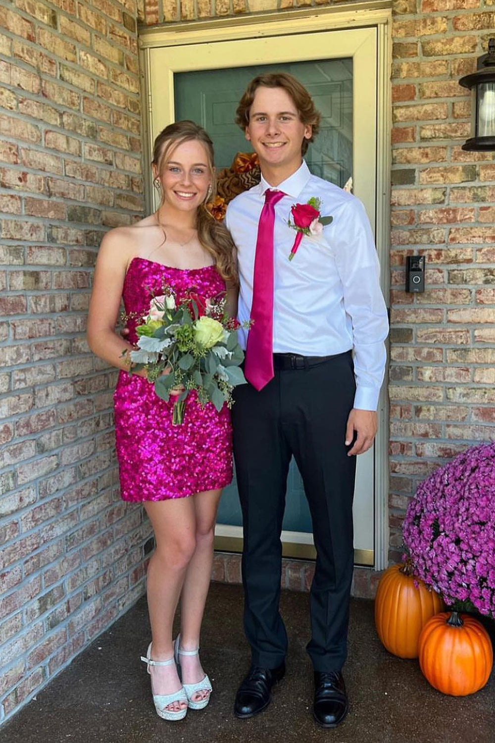 Dressystars Fuchsia Homecoming Dress Sequin Strapless Sleeveless Tight Prom Dress