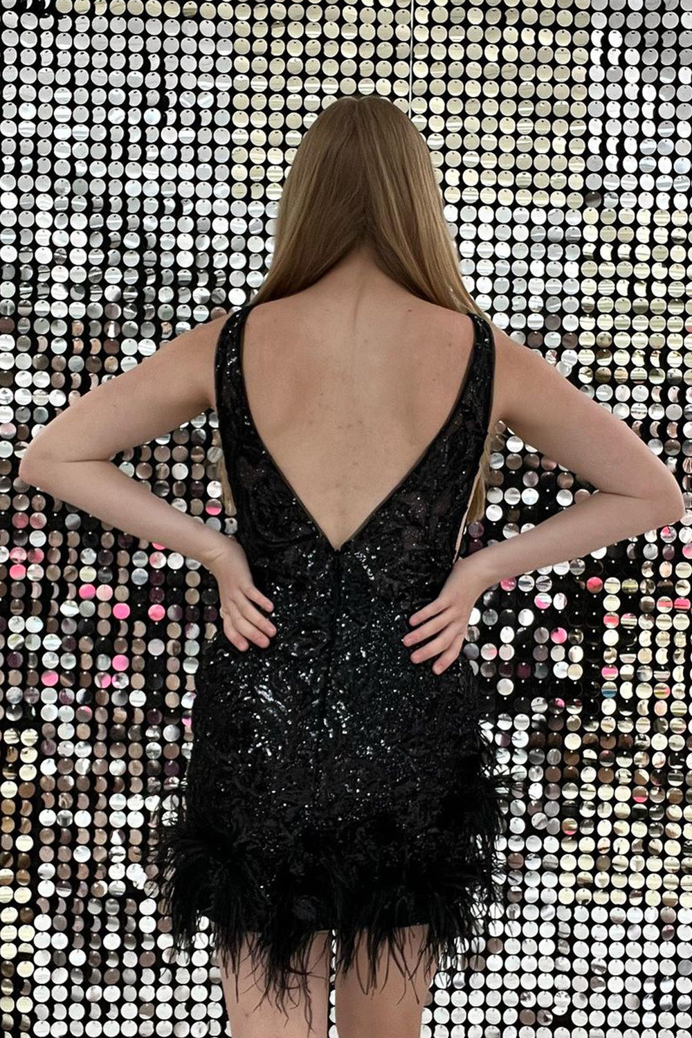 Dressystars Fuchsia Homecoming Dress Sequin Tight Short Prom Dress with Feathers