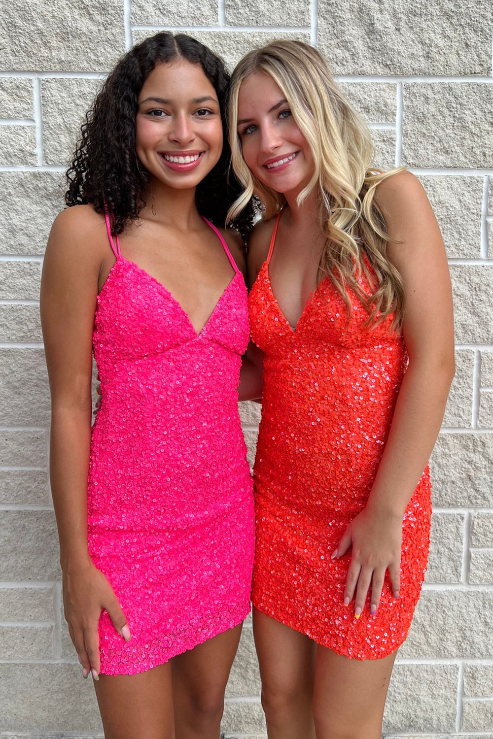 Dressystars Fuchsia Homecoming Dress Sequined Spaghetti Straps Tight Short Prom Dress
