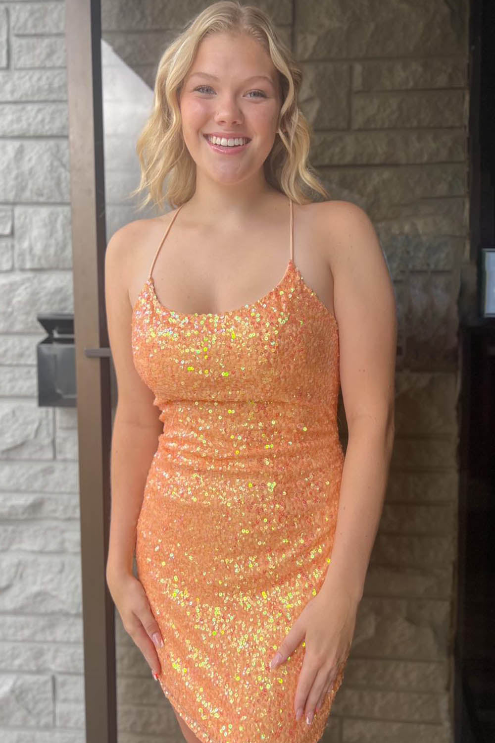 Dressystars Fuchsia Homecoming Dress Sleeveless Sequin Tight Short Prom Dress