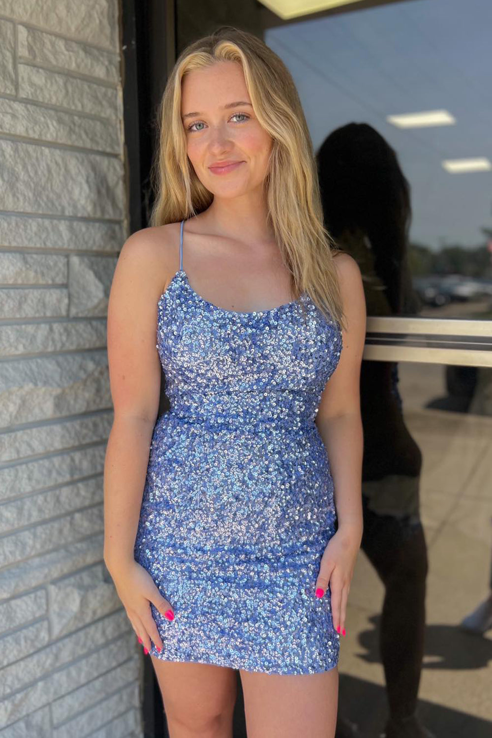 Dressystars Fuchsia Homecoming Dress Sleeveless Sequin Tight Short Prom Dress