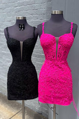 Dressystars Fuchsia Homecoming Dress Spaghetti Straps Tight Corset Short Prom Dress