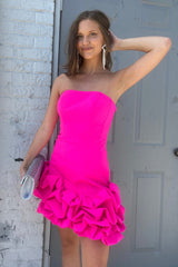Dressystars Fuchsia Homecoming Dress Strapless Tight Short Prom Dress with Ruffles
