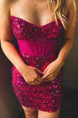 Dressystars Fuchsia Homecoming Dress Sweetheart Corset Tight Short Prom Dress
