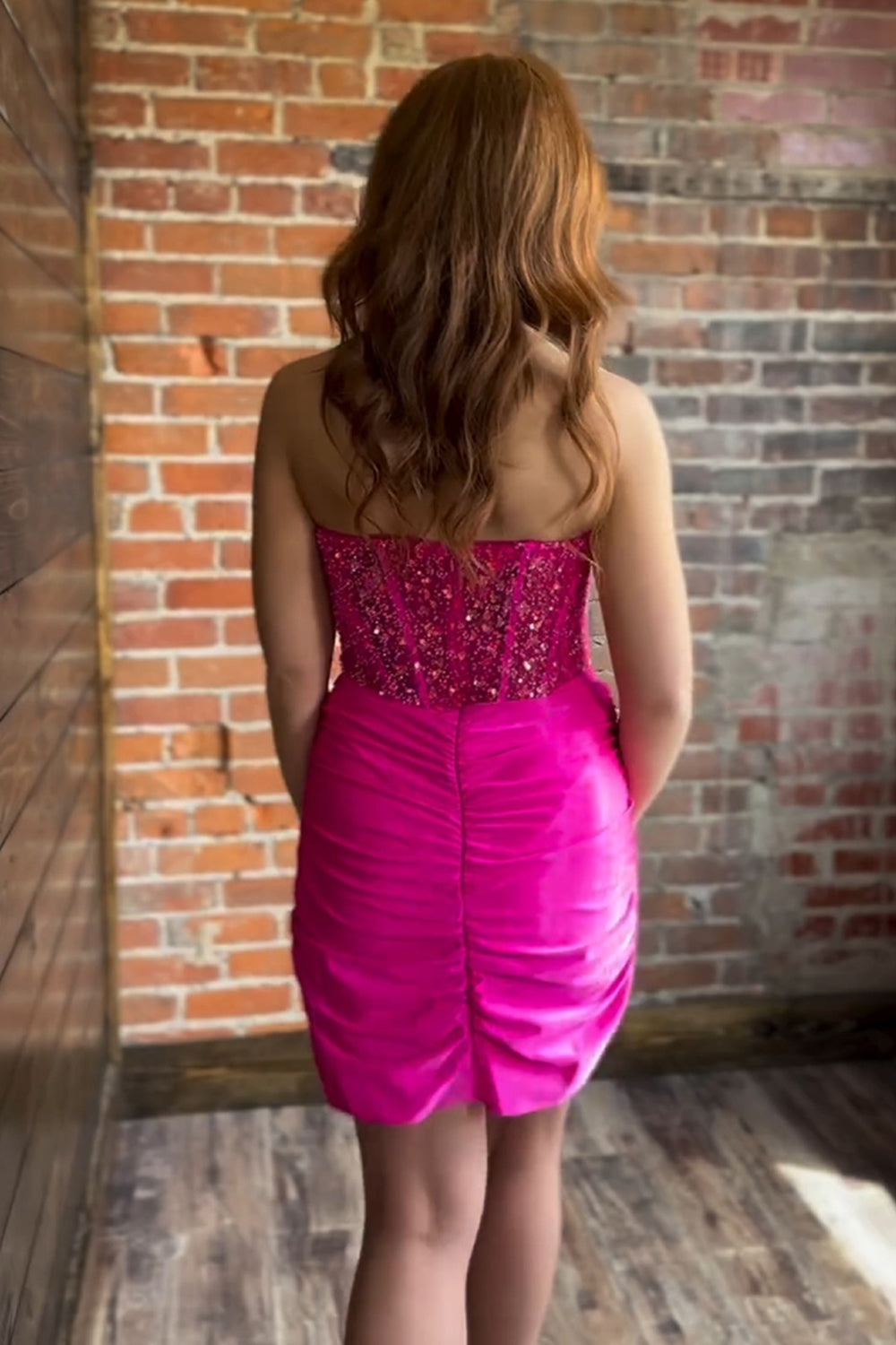 Dressystars Fuchsia Homecoming Dress Sweetheart Corset Tight Short Prom Dress With Sequin