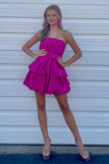 Dressystars Fuchsia Homecoming Dress Tiered Sweetheart Short Prom Dress With Bow