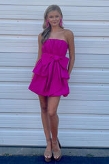 Dressystars Fuchsia Homecoming Dress Tiered Sweetheart Short Prom Dress With Bow