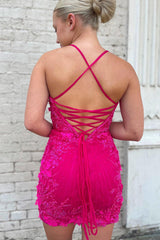 Dressystars Fuchsia Homecoming Dress Tight Short Prom Dress with Appliques