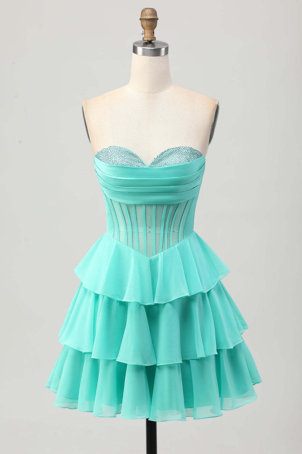 Dressystars Fuchsia Ruffled Homecoming Dresses Sweetheart Short Corset Cocktail Dresses With Beading