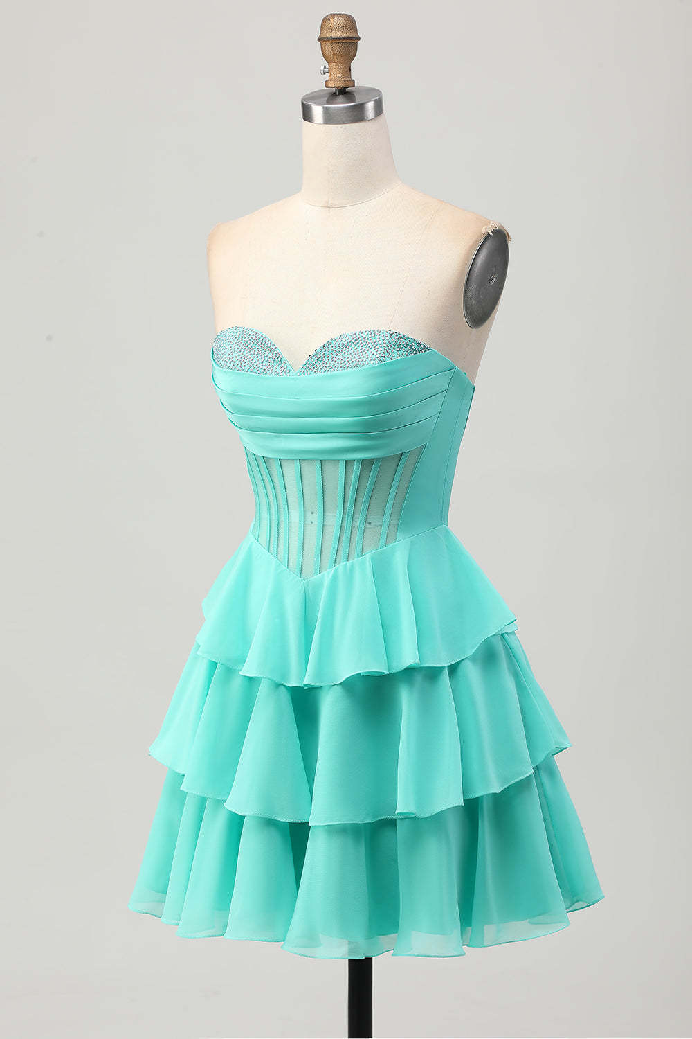 Dressystars Fuchsia Ruffled Homecoming Dresses Sweetheart Short Corset Cocktail Dresses With Beading