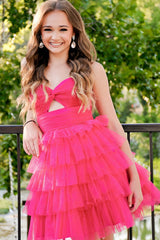 Dressystars Fuchsia Ruffled Tiered A Line Homecoming Dresses Short Cocktail Dresses