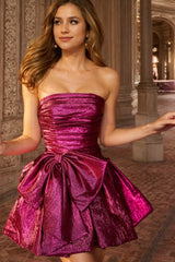 Dressystars Fuchsia Strapless Homecoming Dress Bowknot A-Line Cocktail Dress