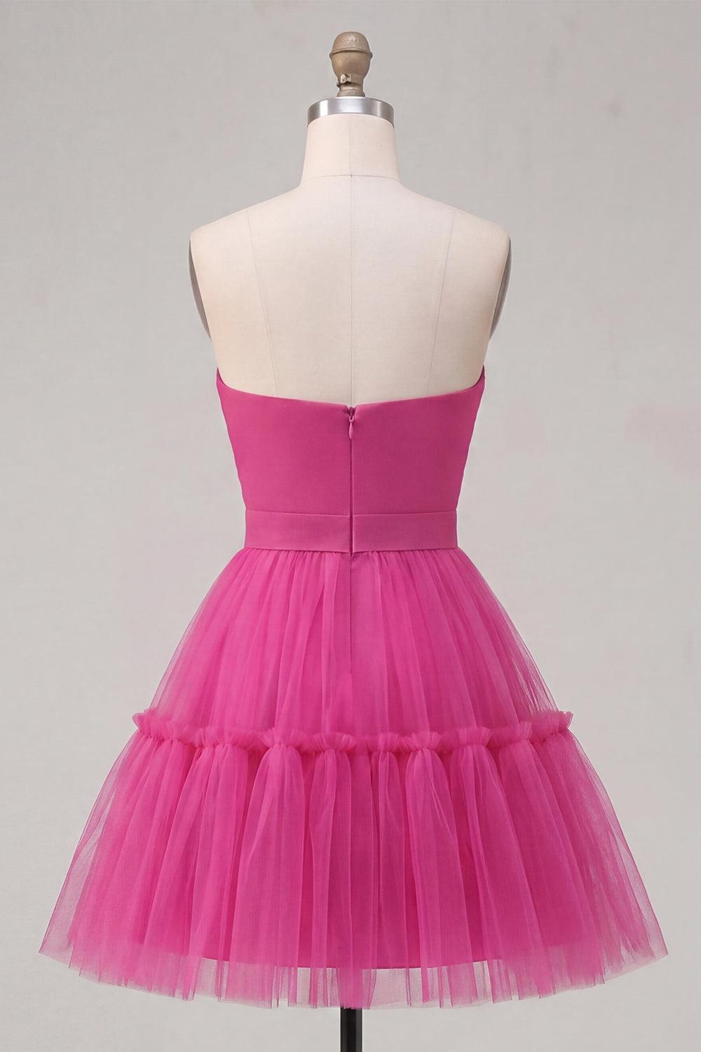 Dressystars Fuchsia Sweetheart Ruched A-Line Short Homecoming Dress with Bow