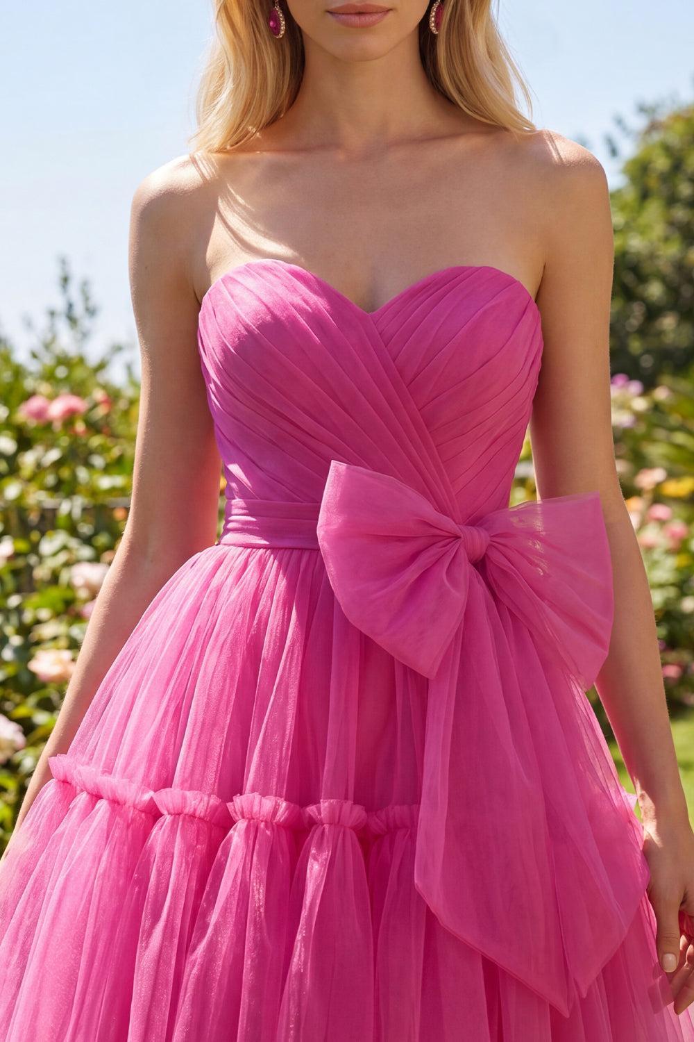 Dressystars Fuchsia Sweetheart Ruched A-Line Short Homecoming Dress with Bow