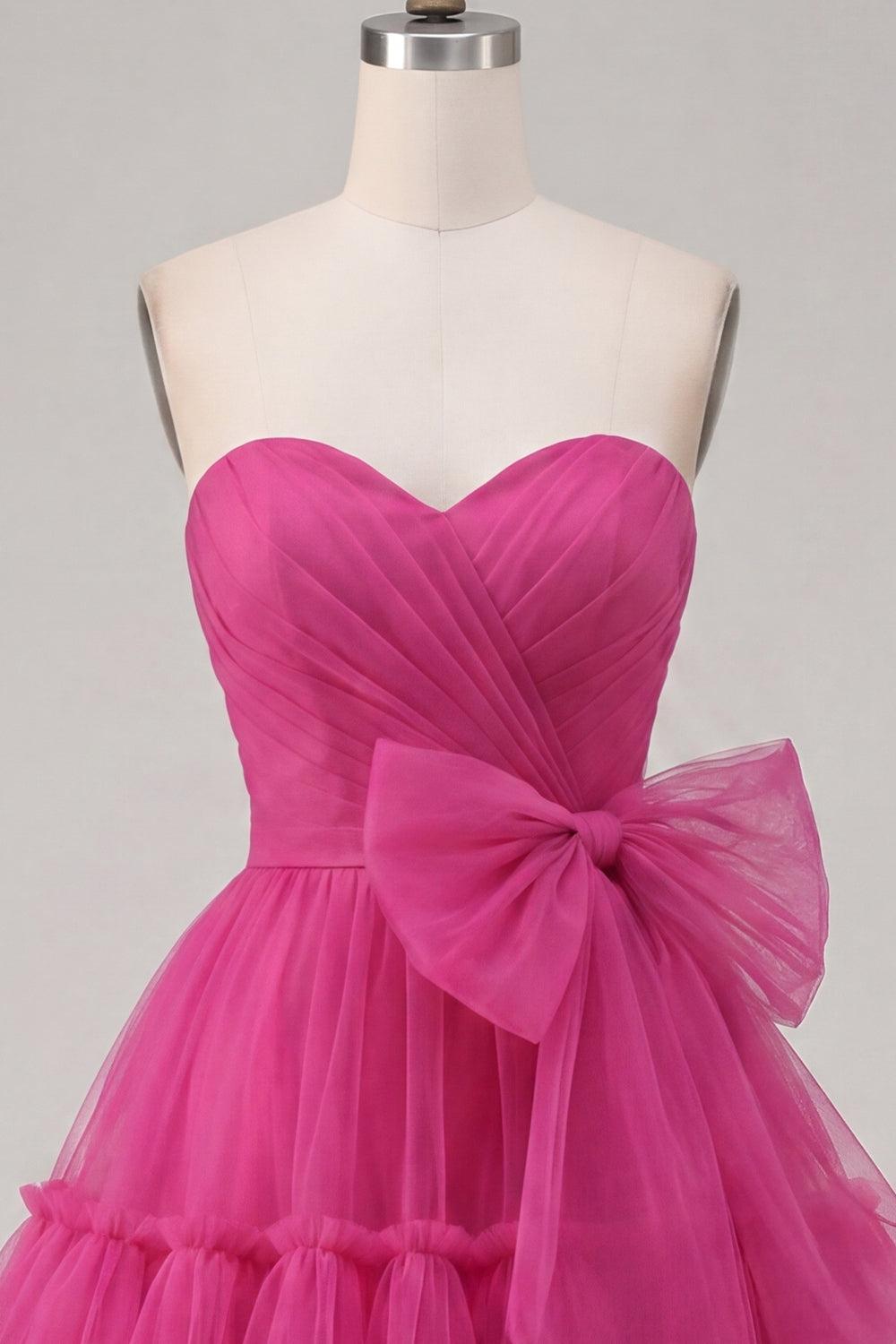 Dressystars Fuchsia Sweetheart Ruched A-Line Short Homecoming Dress with Bow