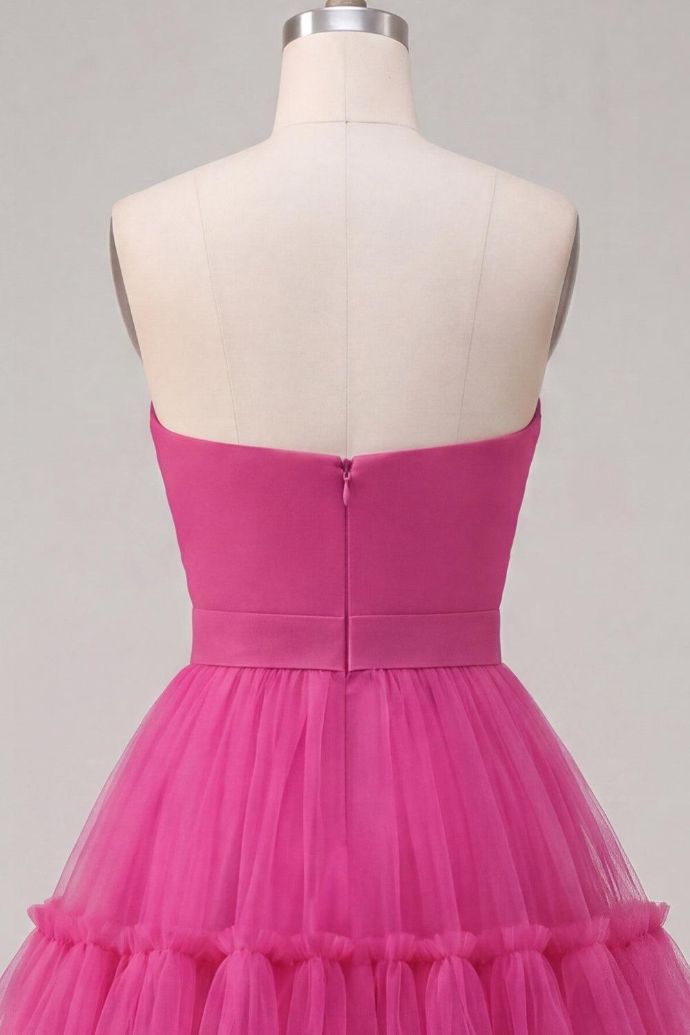 Dressystars Fuchsia Sweetheart Ruched A-Line Short Homecoming Dress with Bow