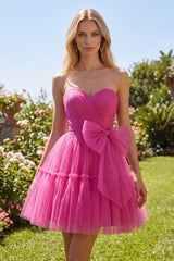 Dressystars Fuchsia Sweetheart Ruched A-Line Short Homecoming Dress with Bow