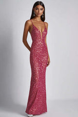 Dressystars Fuchsia Wedding Guest Dress Sheath Spaghetti Straps Long Formal Dress