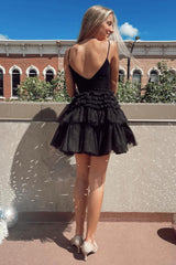 Dressystars Glitter Blue Homecoming Dress A-Line Tulle Tiered Short Prom Dress