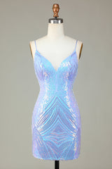 Dressystars Glitter Blue Homecoming Dress Sequin Tight Short Prom Dress