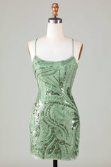 Dressystars Glitter Green Homecoming Dress Sequin Tight Beaded Short Prom Dress