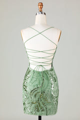 Dressystars Glitter Green Homecoming Dress Sequin Tight Beaded Short Prom Dress