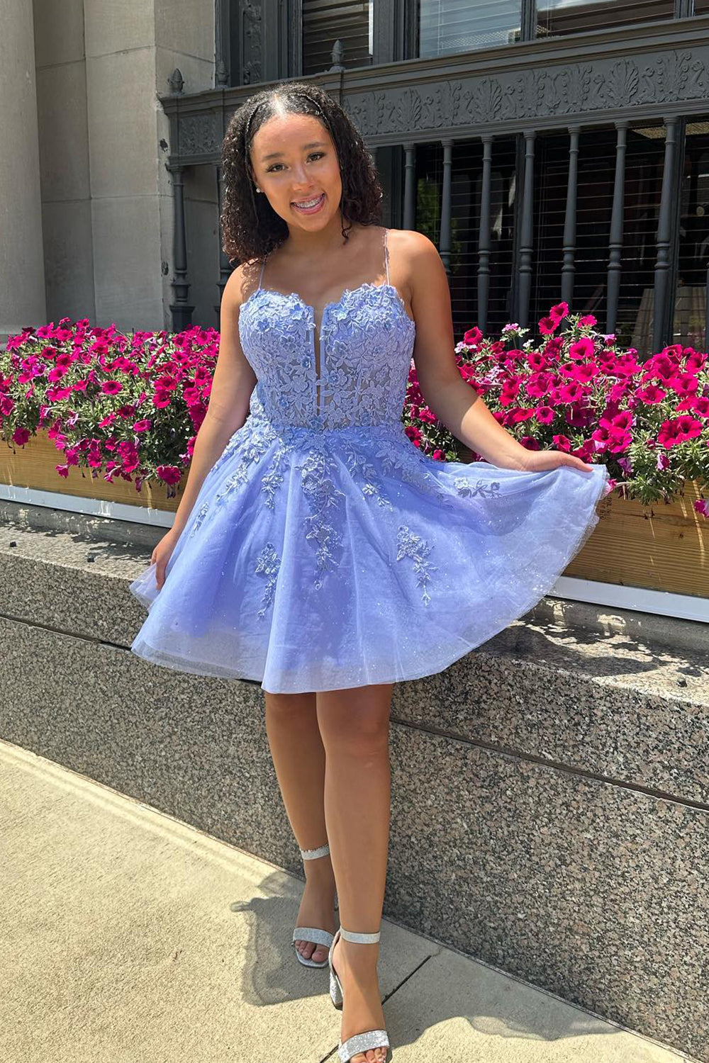 Dressystars Glitter Lavender Homecoming Dress Corset Lace A-Line Short Prom Dress