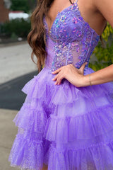 Dressystars Glitter Lavender Homecoming Dresses Ruffled Short Corset Cocktail Dresses With Sequins