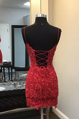 Dressystars Glitter Red Homecoming Dress Corset Tight Short Prom Dress with Appliques