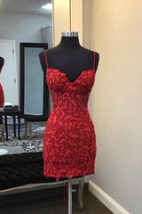 Dressystars Glitter Red Homecoming Dress Corset Tight Short Prom Dress with Appliques