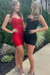 Dressystars Glitter Red Homecoming Dress Sweetheart Tight Short Prom Dress with Appliques