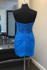 Dressystars Glitter Royal Blue Homecoming Dress Corset Tight Short Prom Dress with Lace