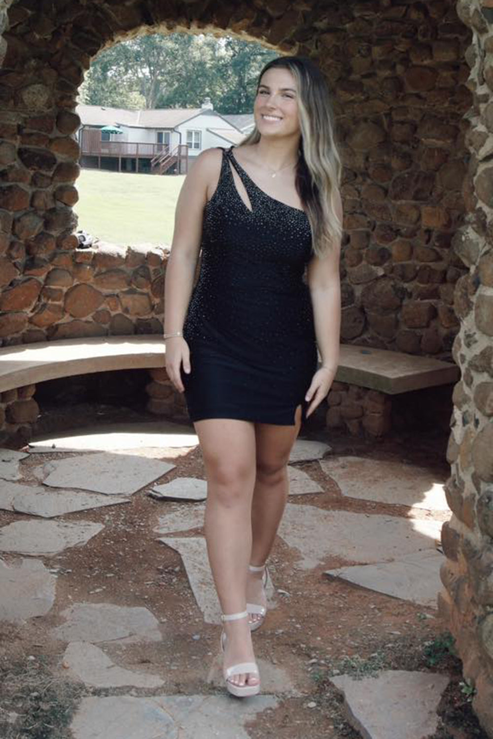 Dressystars Glitter Royal Blue Homecoming Dress One Shoulder Sequin Tight Short Prom Dress