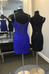 Dressystars Glitter Royal Blue Homecoming Dress Spaghetti Straps Tight Short Prom Dress With Beadings