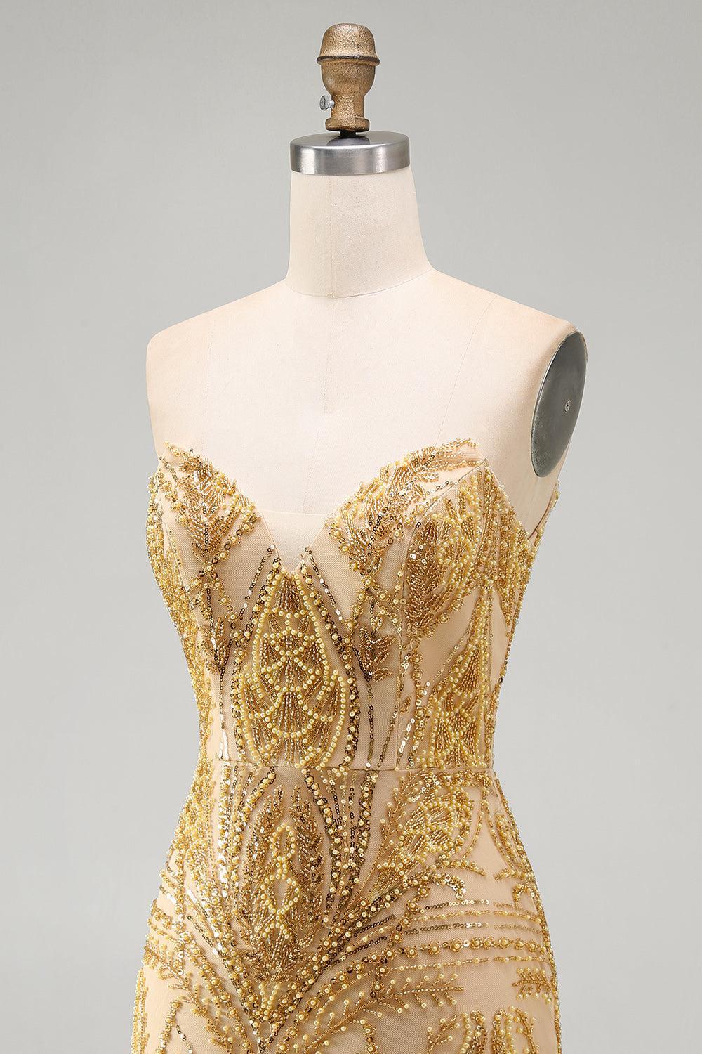 Dressystars Gold Beaded Tight Short Homecoming Dress
