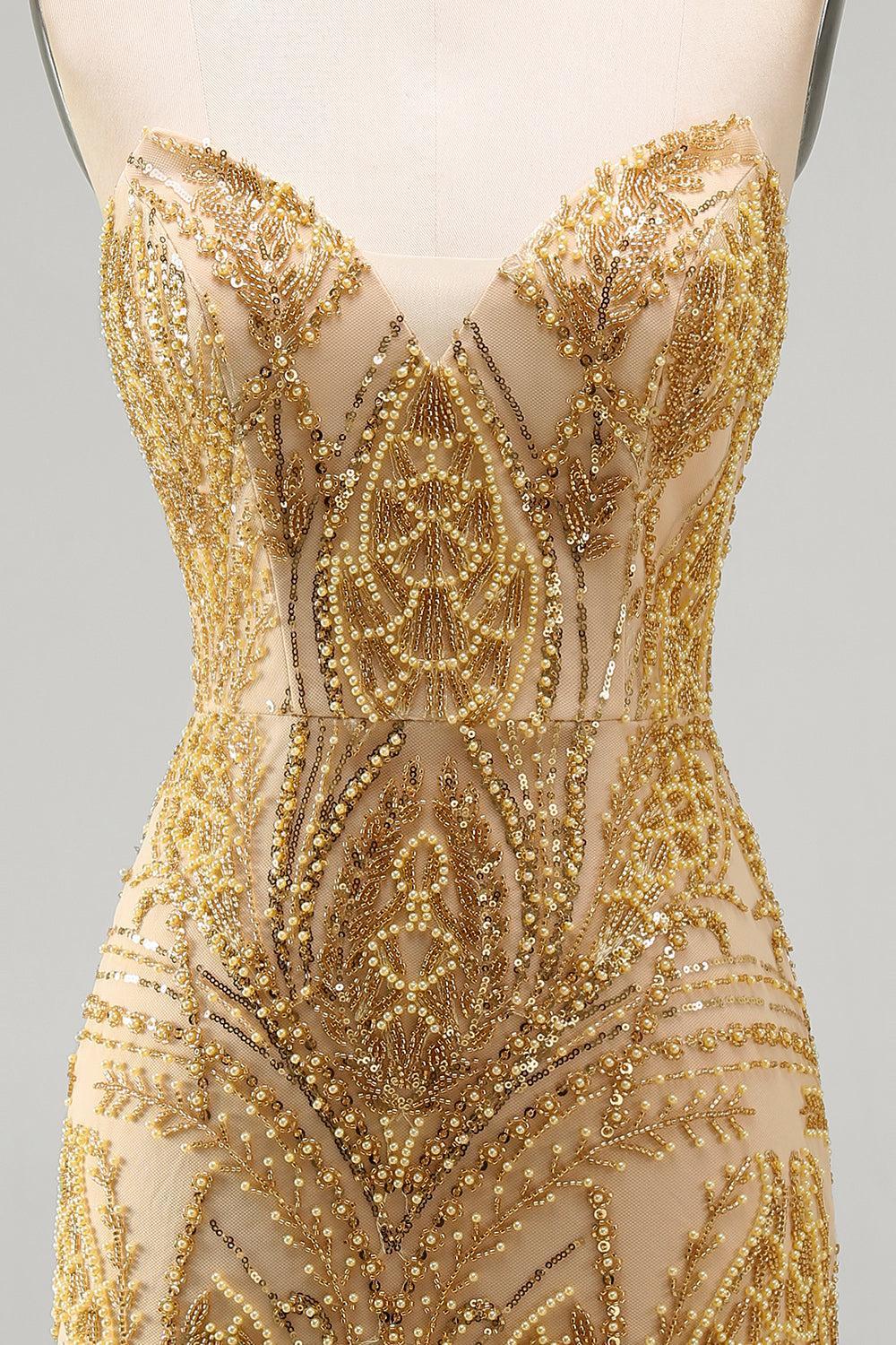 Dressystars Gold Beaded Tight Short Homecoming Dress