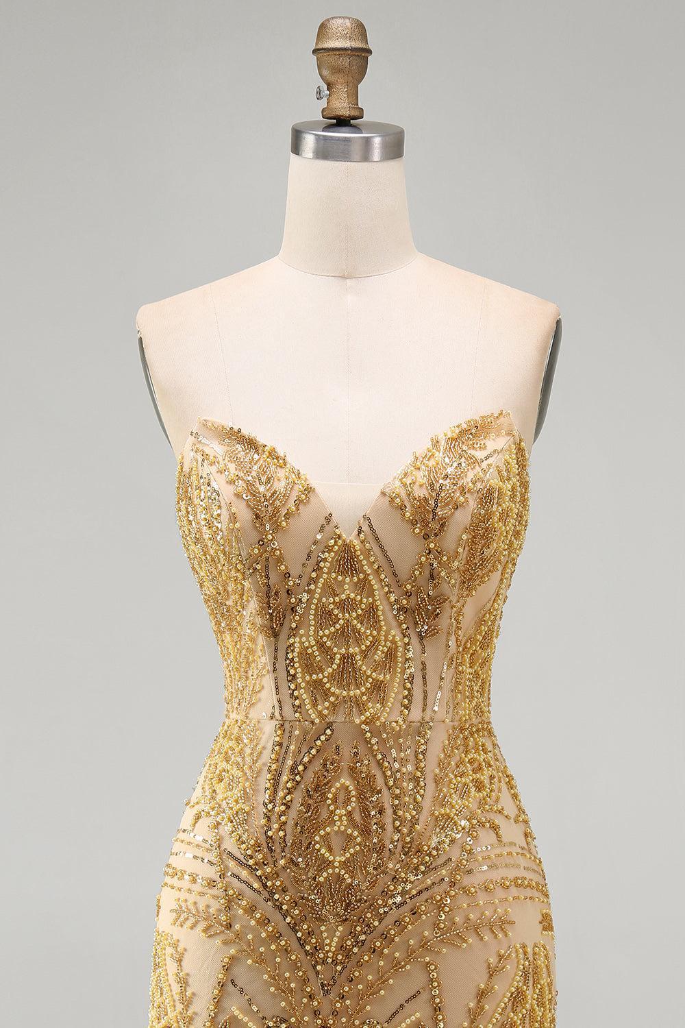 Dressystars Gold Beaded Tight Short Homecoming Dress