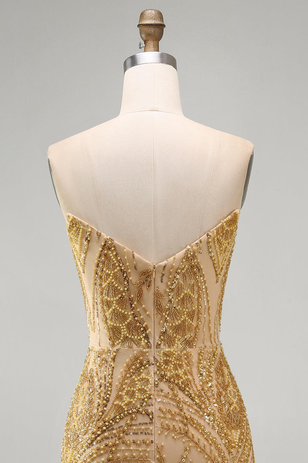 Dressystars Gold Beaded Tight Short Homecoming Dress