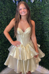 Dressystars Gold Organza Homecoming Dresses Tiered Ruffled Short Corset Cocktail Dresses