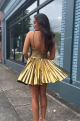 Dressystars Golden Homecoming Dress A Line Halter Short Prom Dress