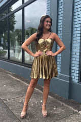 Dressystars Golden Homecoming Dress A Line Halter Short Prom Dress
