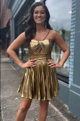 Dressystars Golden Homecoming Dress A Line Halter Short Prom Dress