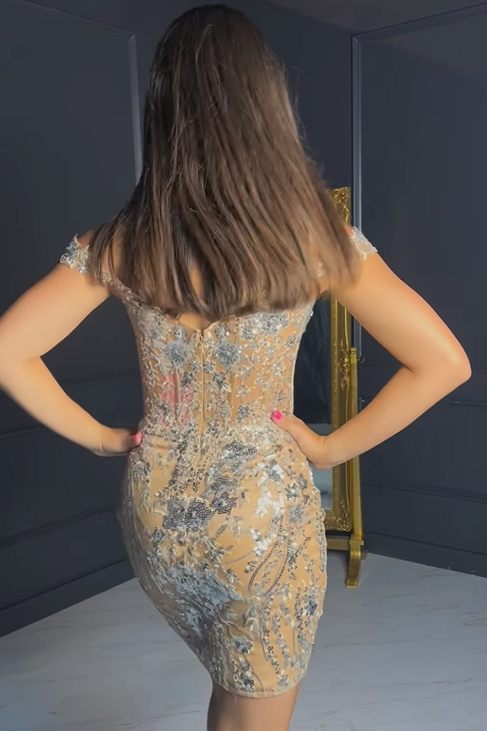 Dressystars Golden Homecoming Dress Off The Shoulder Corset Tight Short Prom Dress