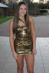 Dressystars Golden Homecoming Dress Tiered Short Tight Prom Dress