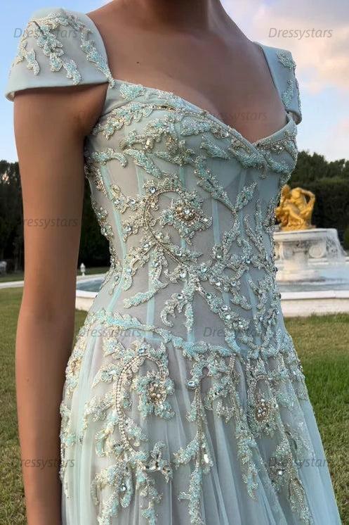 Dressystars Gorgeous A Line Sweetheart Light Green Long Prom Dress With Appliques Formal Evening Gown