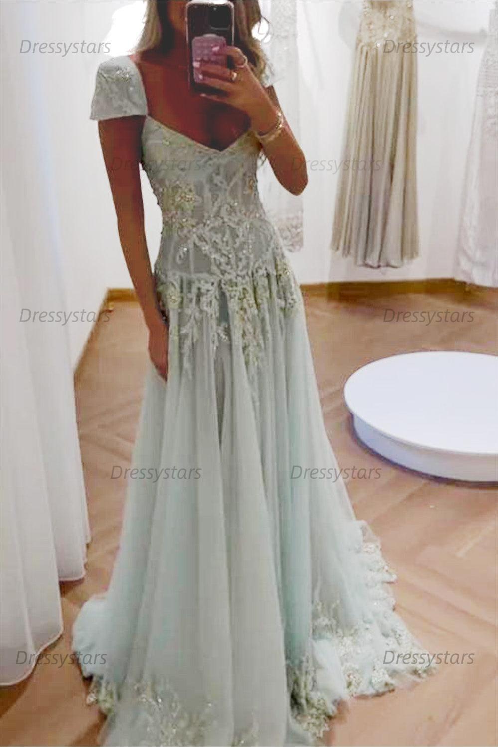 Dressystars Gorgeous A Line Sweetheart Light Green Long Prom Dress With Appliques Formal Evening Gown