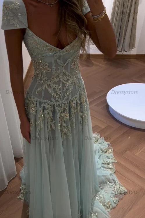Dressystars Gorgeous A Line Sweetheart Light Green Long Prom Dress With Appliques Formal Evening Gown