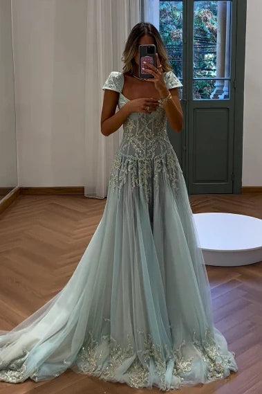 Dressystars Gorgeous A Line Sweetheart Light Green Long Prom Dress With Appliques Formal Evening Gown