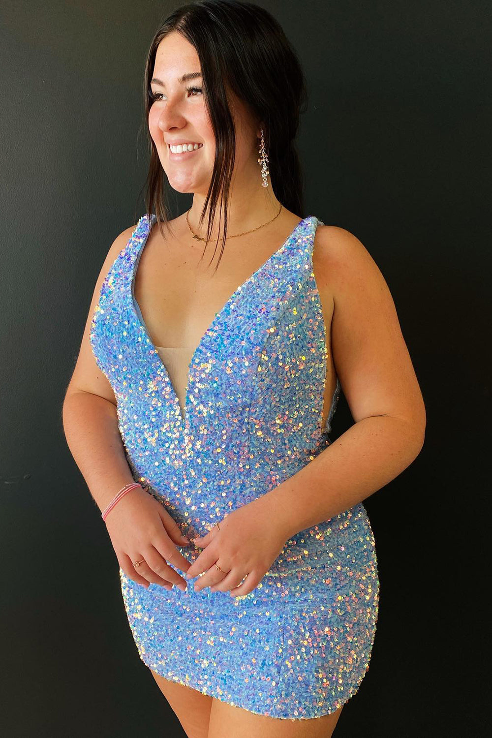 Dressystars Grape Sequin Prom Dress with Open Back